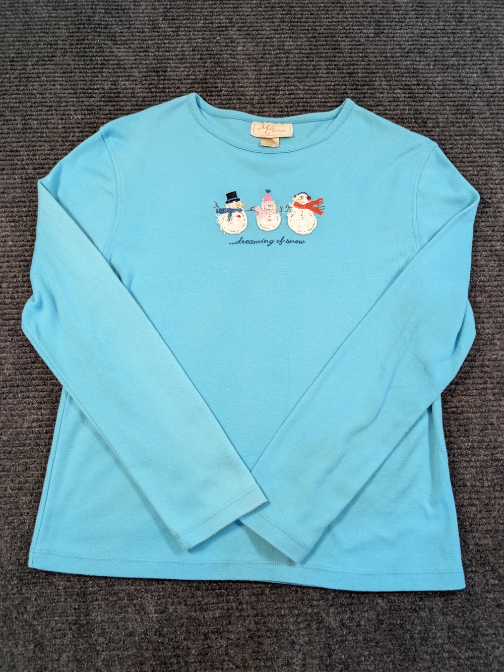 Women’s Aqua Long-Sleeve Snowman Graphic Tee